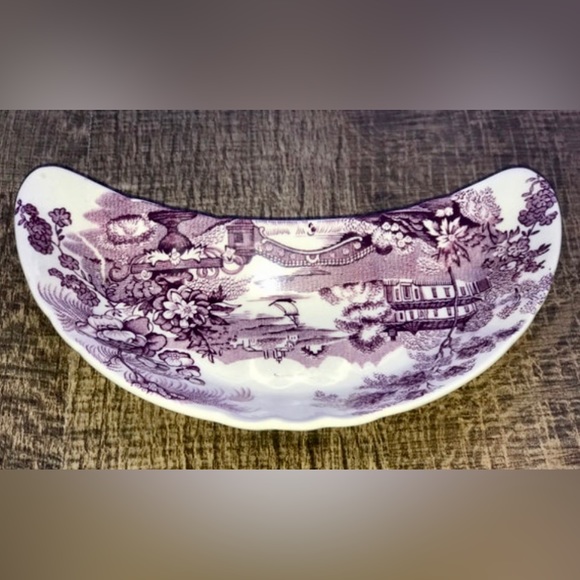 Vintage TONQUIN PLUM Royal STAFFORDSHIRE Clarice Cliff Crescent Bone Plate - Picture 6 of 10